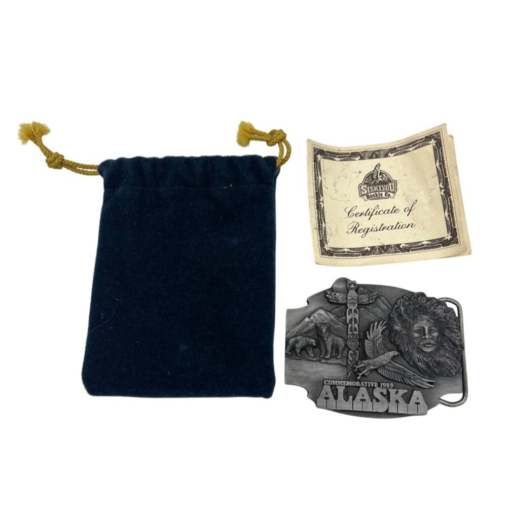 1989 Alaska Siskiyou Commemorative Buckle Ltd Ed w/ Velvet Pouch & Certificate